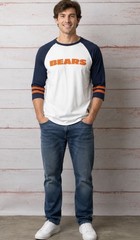 NFL Team Apparel Chicago Bears Shirt Mens M White Navy Raglan Football
