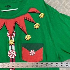 Holiday Time Adult XL T-Shirt Green Elf Santas Helper Short Sleeve Crew Neck
