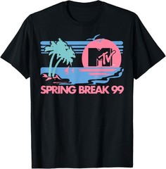 MTV Pastel Colors Beach Spring Break Logo T-Shirt Retro 90s Graphic Tee S-4XL