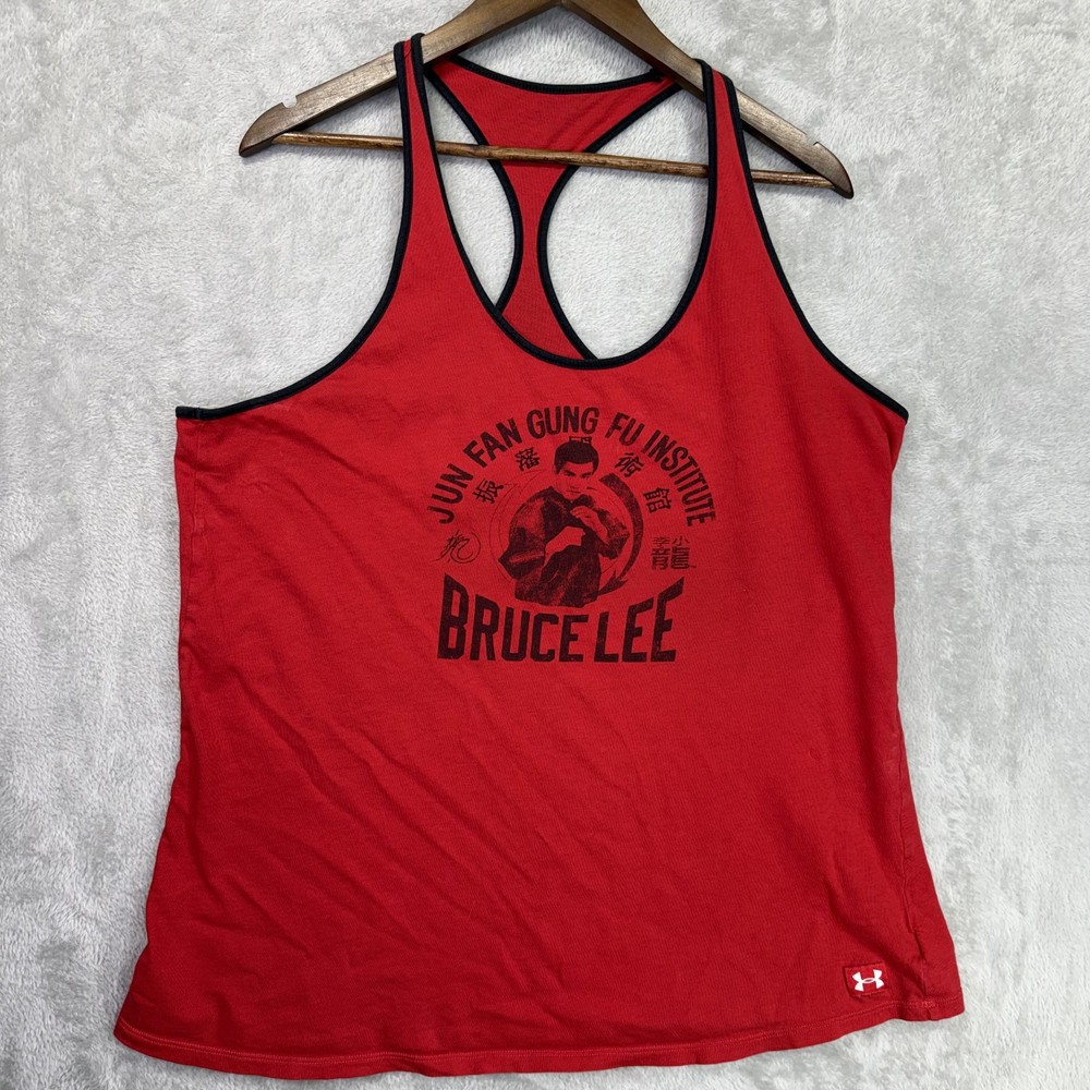 UNDER ARMOUR Bruce Lee Tank Top Womens XL Red Roots Of Fight Racerback Loose