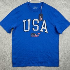NEW Vineyard Vines T-Shirt Mens Medium Blue USA Flag Whale Graphic Tee Casual
