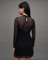 All Saints Womens Leopard Print Mini Dress Hanna Anita Black Slim Long Sleeve