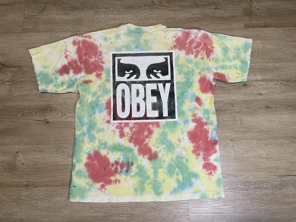 VTG Obey Mens Sz M Oversized Tie Dye Front Back AOP Y2K Tee T-Shirt