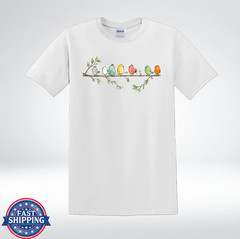 Cute Colorful Birds on Branch Nature Lover Graphic T-Shirt
