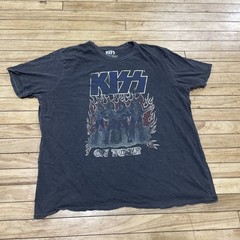 KISS Lucky Brand T Shirt Men XXL Gray Blue Music Rock Band Graphic Tee 2XL 50-52