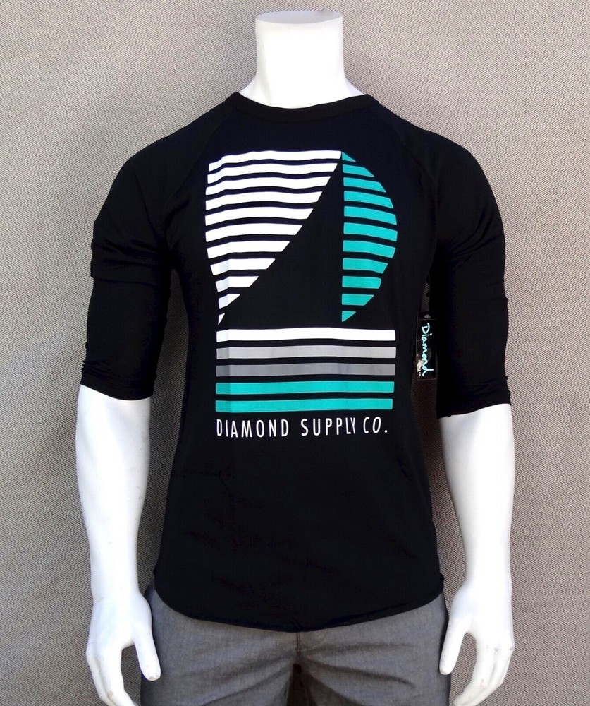 New Diamond Supply Co.Top Stripe Boat Black Mens T Shirt 3/4 Raglan RDAM-209
