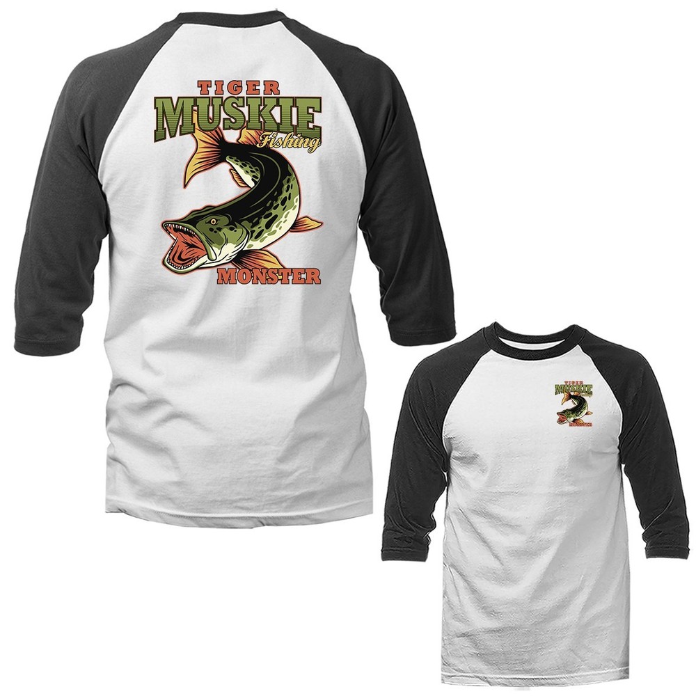 Tiger Muskie Fishing Outdoor Sports 3/4 Sleeve Raglan