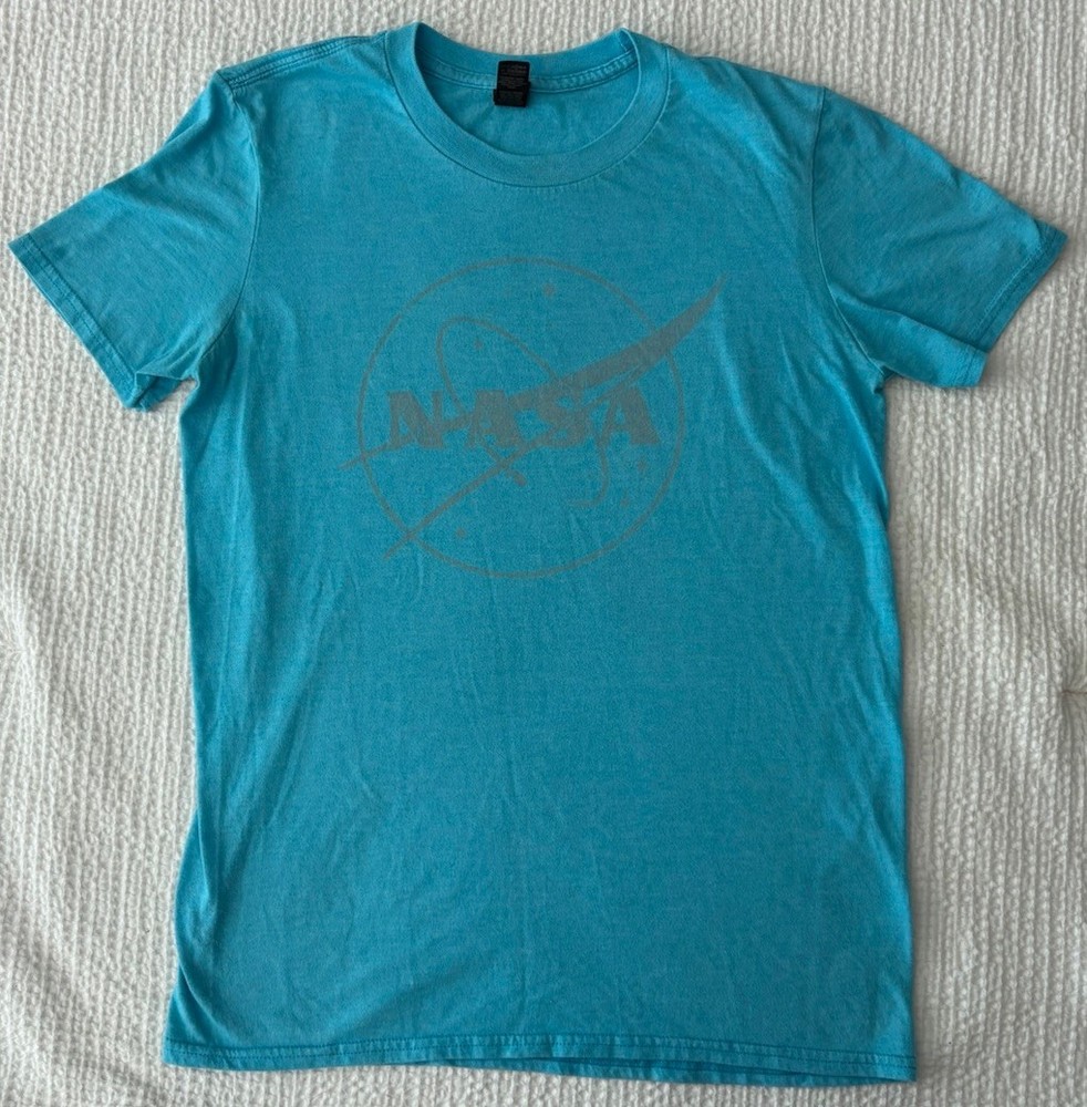 NASA Mens Small Anvil Lightweight T-shirt Light Blue Space Shuttle Moon S
