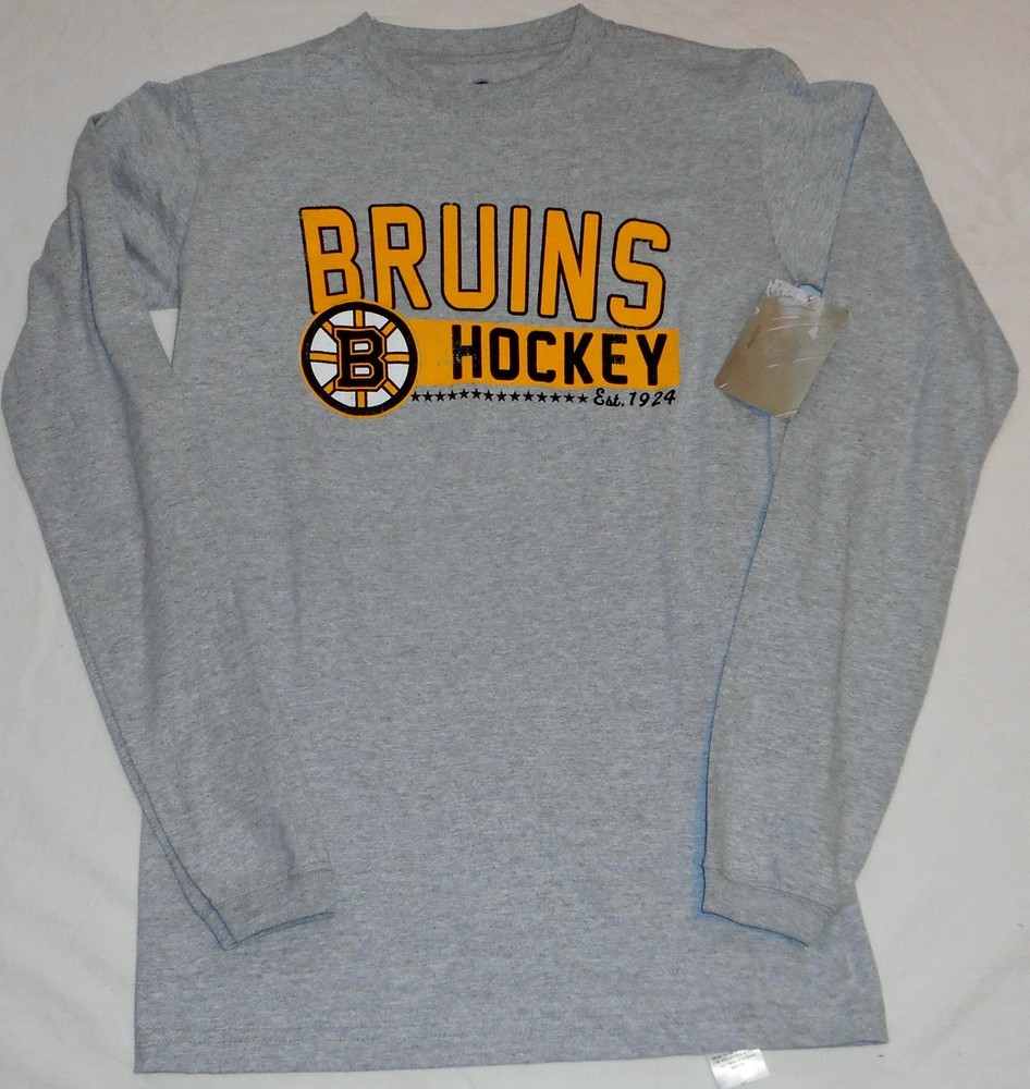 BOSTON BRUINS NHL TEAM APPAREL T SHIRT MEN’S S M L XL LONG SLEEVE GRAY NWT