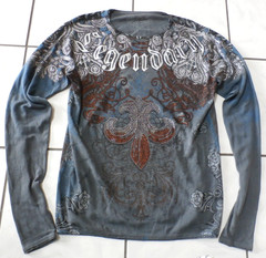 Xzavier Legendary Cross Rhinestone Grunge All Over Print Affliction Shirt S i131