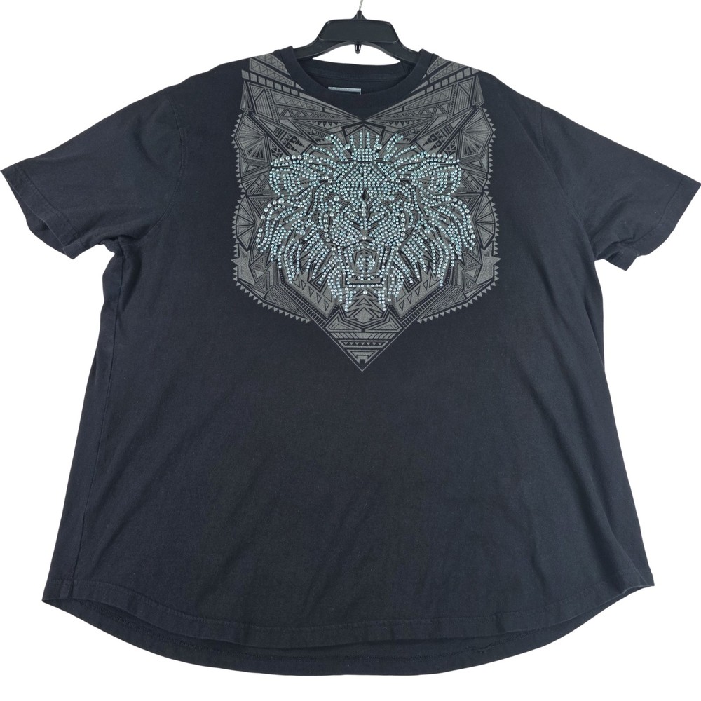 Sean John Shirt Mens 2XL Black Lion Graphic Rhinestone Urban Hip Hop Tee Cotton