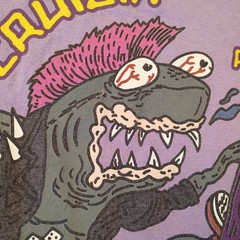 ALAB Shark on a Skateboard Purple Tee T-Shirt Size L Short Sleeve Distressed