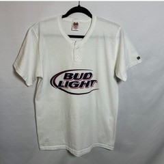 VTG Don Alleson Athletic Bud Light short sleeve Henley t shirt L White