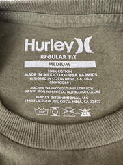 Hurley Mens M Olive Green Graphic T Shirt Yellow Logo Crew Neck Short Sleeve
