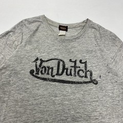 Vtg Von Dutch Script Spellout Logo Mens Shirt M Gray Y2K Retro Punk USA Graphic