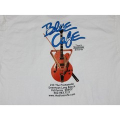 Hanes Blue Café Graphic T-Shirt Mens Large White Cotton Music Guitar Print USA