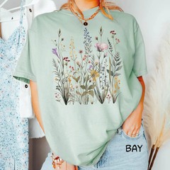 Wild Flowers Comfort Tee Shirt Nature Floral Soft Cotton Relax