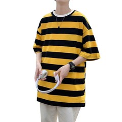 Men O Neck Short Sleeve Wide Striped T-Shirts Casual Loose Fit Blouse Tops Tee