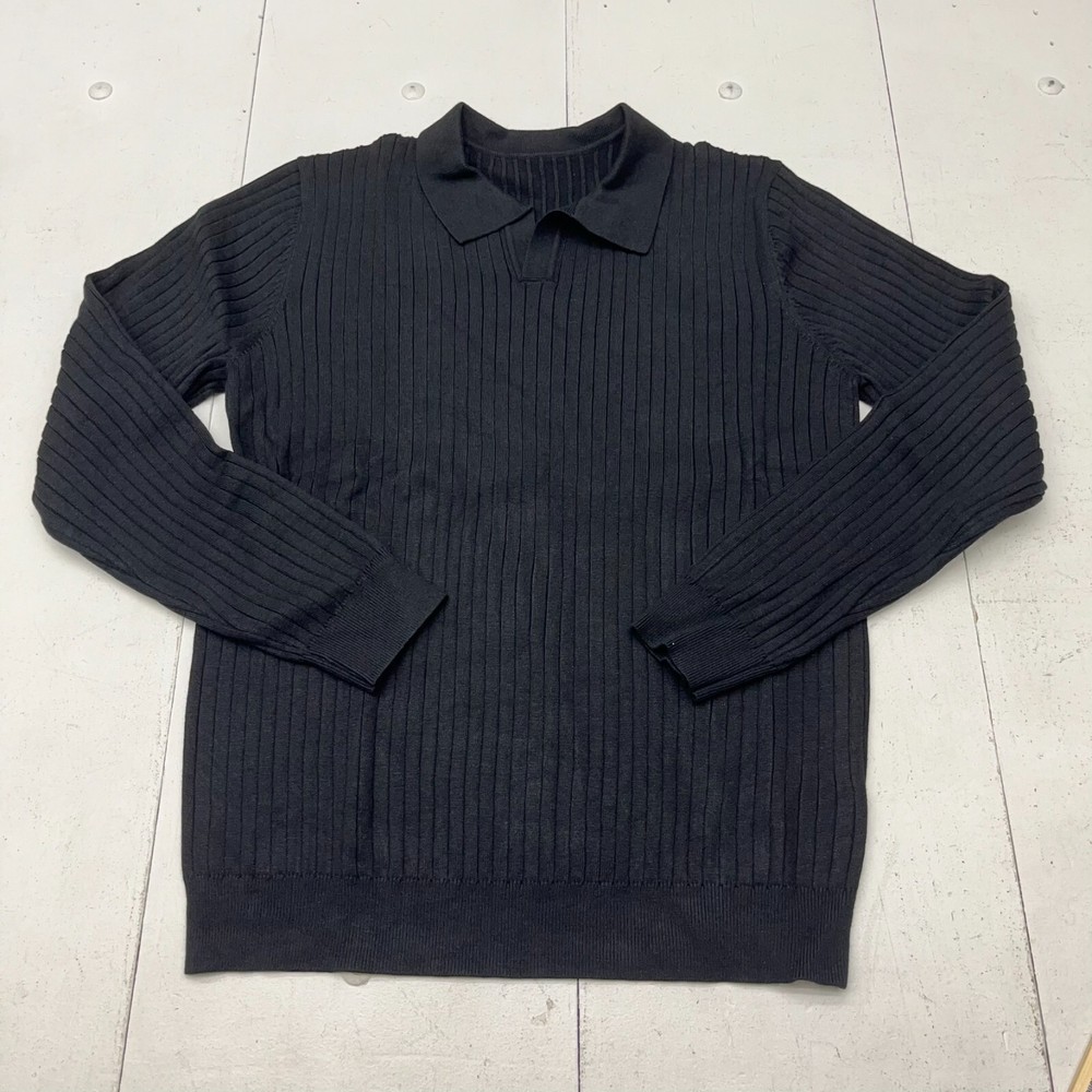 Dazy Black Ribbed Knit Long Sleeve Collared T-Shirt Men’s Size X-Large NEW
