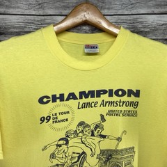 Vintage Lance Armstrong Shirt Mens Large Yellow 99 Le Tour de France USPS Promo