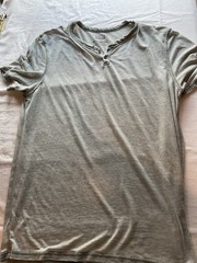 Lucky Brand Venice Burnout Gray Solid Cotton Knit Henley T-Shirt Men L Regular
