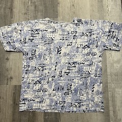 Vintage FRANK Abstract All Over Print Blue/White 80s Distressed Boho Zen T Shirt