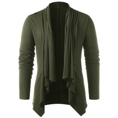 Men’s Casual Long Sleeve Cardigan with Shawl Collar and Overlap Design