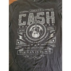 Johnny Cash Graphic T-Shirt Mens Small Black The Man In Black Rebel Guitar Tee