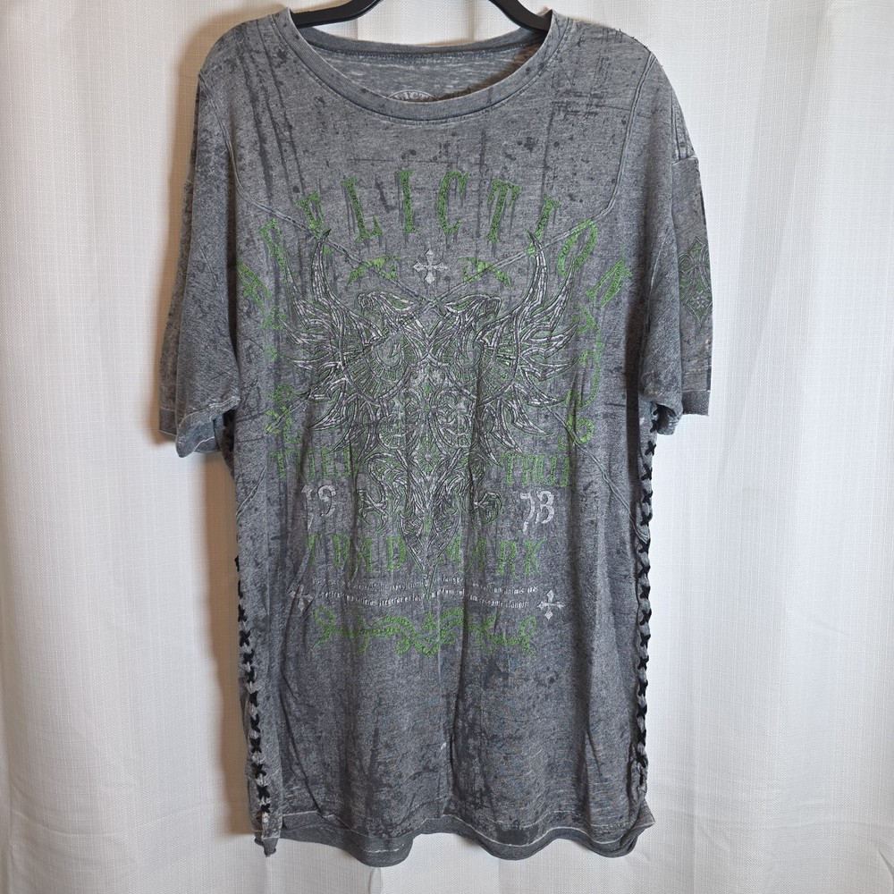 Affliction Mens T-Shirt Sz 2XL Short Sleeve Tried True Side Lace Up Crewneck