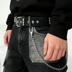 Mens Studded Belts with Pant Chain Pyramid Rivets Studs Y2K Leather Waist Bel…