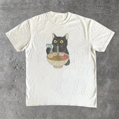 Cat Rahmen Unisex T-shirt, Cat Eating Ramen Funny Shirt White