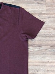 Vince T-Shirt Mens Burgundy Navy Colorblock SS Micro Ribbed Crewneck – L