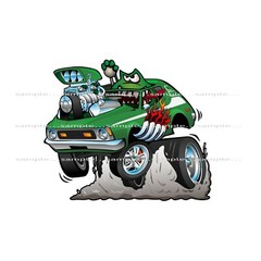 Crazy Monster Green AMC Gremlin Hot Rod Racer Cartoon Car Art T Shirt S-5X