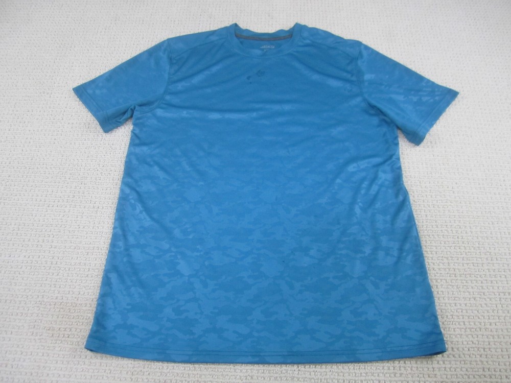 BCG Mens Shirt Large Blue Camo Camouflage Stretch Short Sleeve Crew Neck