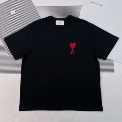 AMI Paris Ami De Coeur Shirt Sz L Black Red Heart Ace Organic Cotton Boxy Fit
