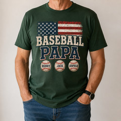 Custom Baseball Papa Shirt, Personalized Vintage American Flag Papa Tee