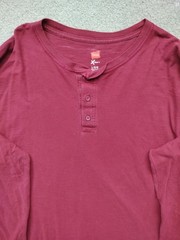 Hanes X-temp Mens L Maroon Henley Tee Shirt Flaws Pit 21.5″ Length 28″