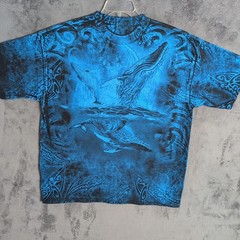 Ocean Whales Shirt Adult 2XL XXL Blue Graphic All Over Screen Print Mens