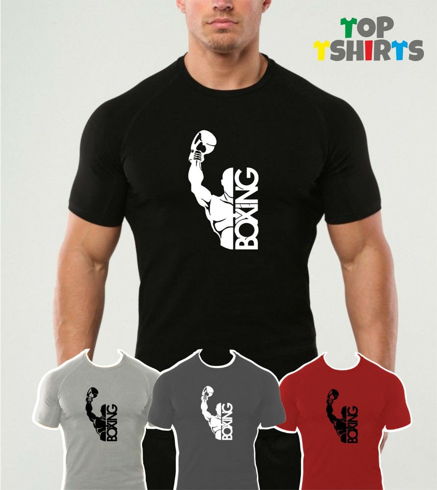 BOXING Gym T Shirt MMA Lifting Gains Weightlifting Weights Training Bodybuilding