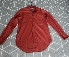 COBRA S.C. Men’s Rust Red Textured 100% Cotton Long Sleeve Shirt – Made in Italy