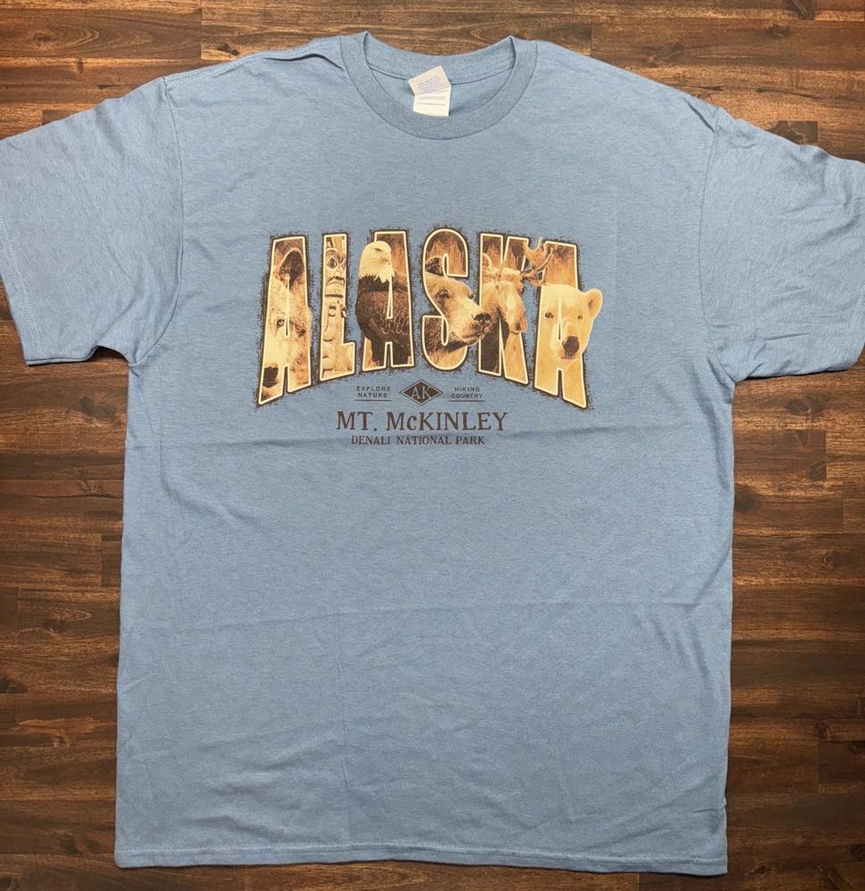 Mt. McKinley DENALI NATIONAL PARK Alaska Size Large Hipster Dad Tee NWOT Nature