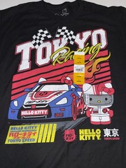 Hello Kitty Men T-Shirt Large Tokyo Japan Racing Sanrio Cartoon Cotton Black NWT
