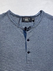 RRL Double RL Ralph Lauren Henley T Shirt Striped Indigo Knit S/S Size Small