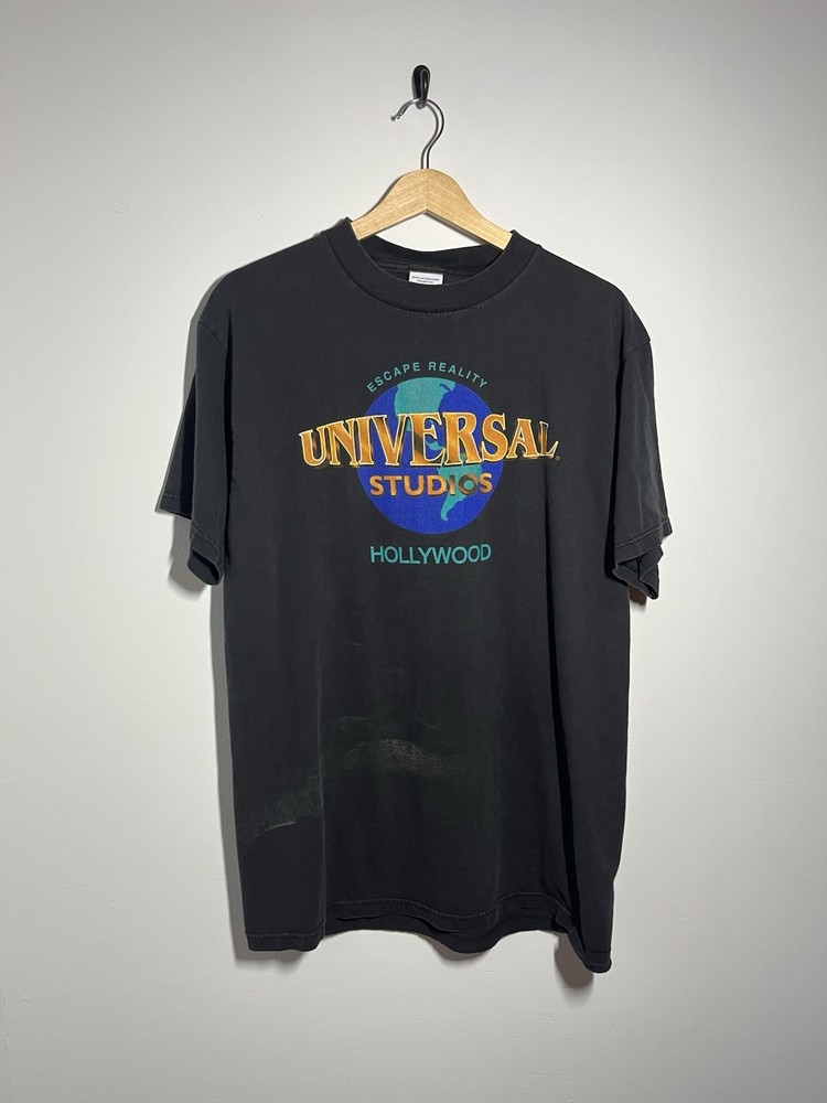 Vintage 90s Universal Studios Hollywood Globe Distressed Tee L Made In USA Faded