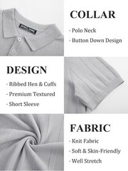 Mens Short Sleeve Polo Shirt Textured Knit Ribbed Casual Golf Style Soft Comfort