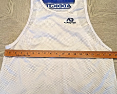 Addicted White Navy Blue Logo Mesh Tank Top Sz. L /34 See Thru Sexy Muscle Top