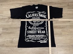 Men’s WEIVGEAR Sz L Black California Swag Whiskey Label T-Shirt made in USA