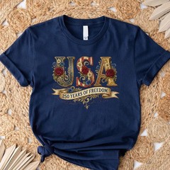 Retro USA 250 Shirt Floral Patriotic Independence Day Celebration Tee