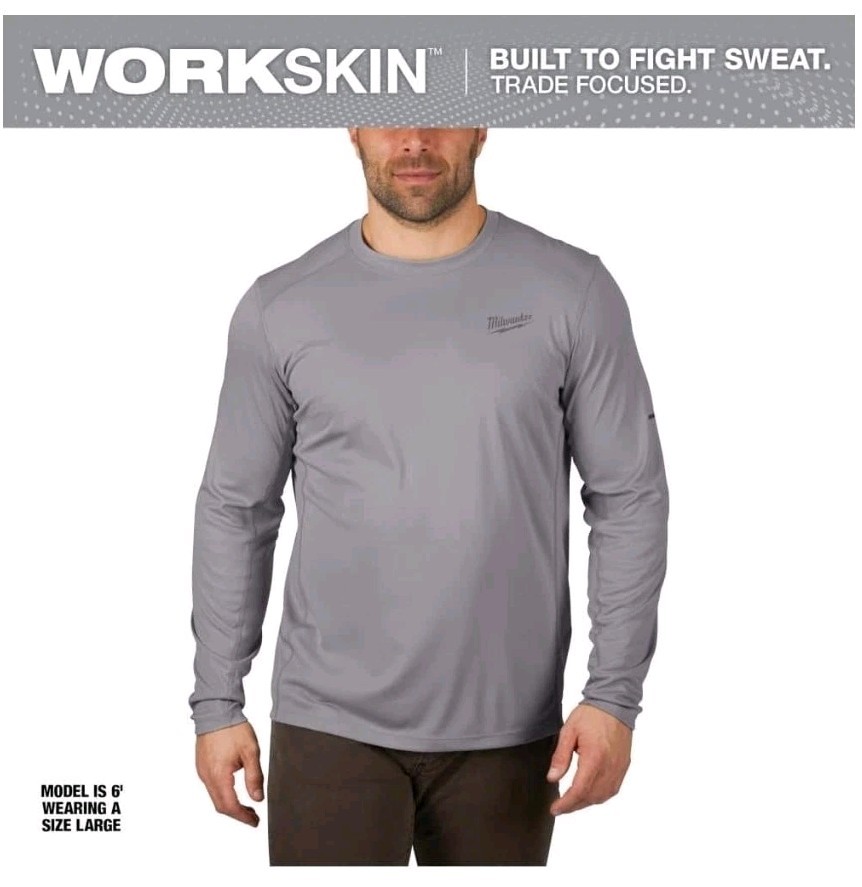 Milwaukee Men’s Work Skin Large Gray Light Weight Performance Long-Sleeve TShirt
