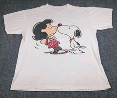Vintage 90s Snoopy Lucy Wood Stock Rare T Shirt Mens Size Large Kissing Love